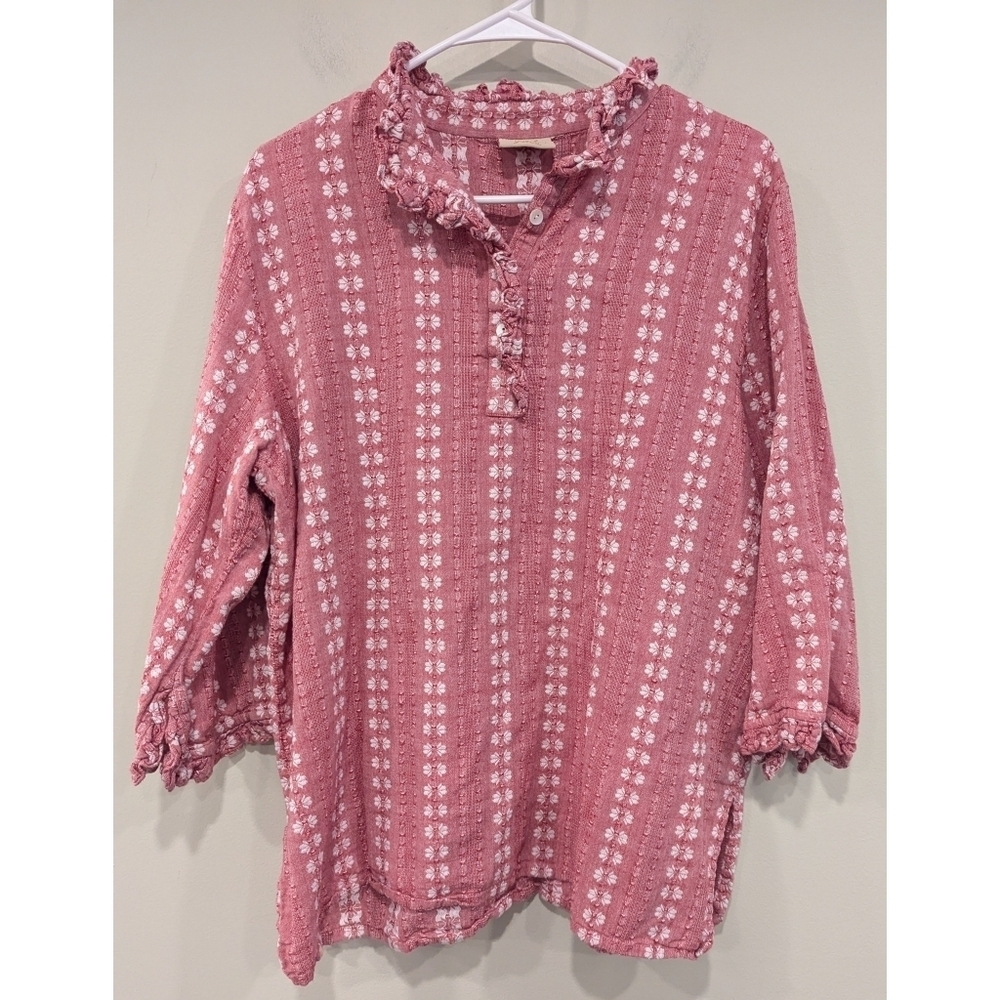 Rungolee Light Red And White Cotton Blouse Size Large